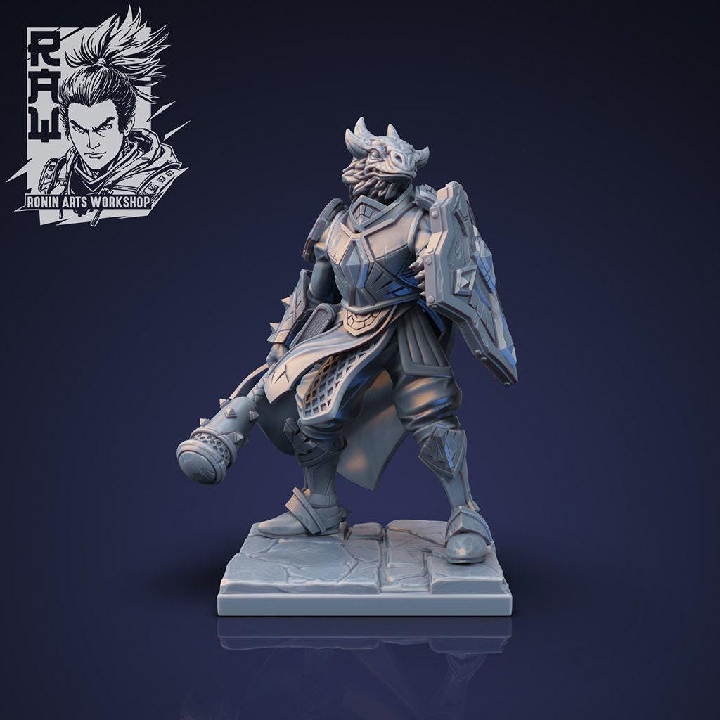Korgon Dragonkin Paladin: Embark on Heroic Adventures with a 3D-Printed Miniature for DnD, Pathfinder, Warsurge, and Tabletop Battles, 35mm