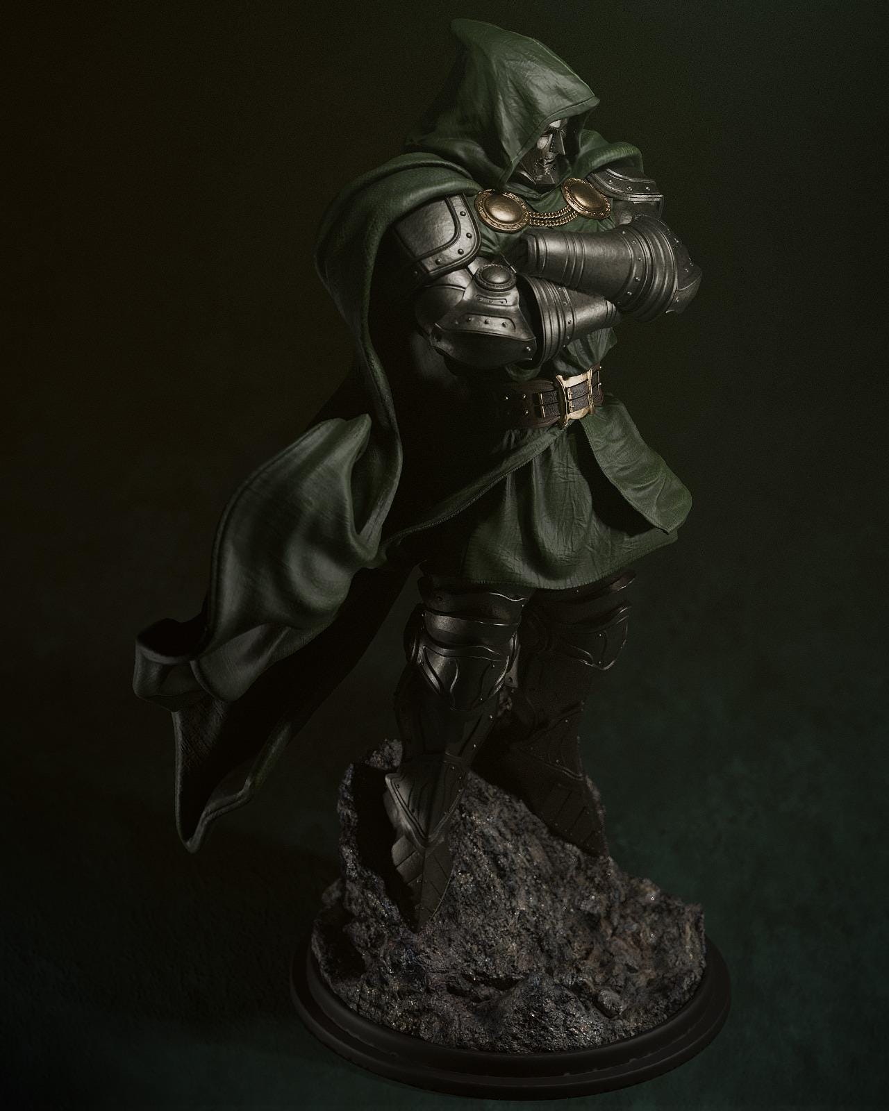 a statue of a man dressed in a green outfit