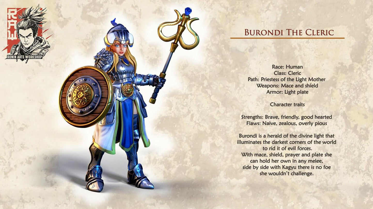 Burondi Cleric Human 3D Miniature | Fantasy RPG Figure in Idle & Action Poses