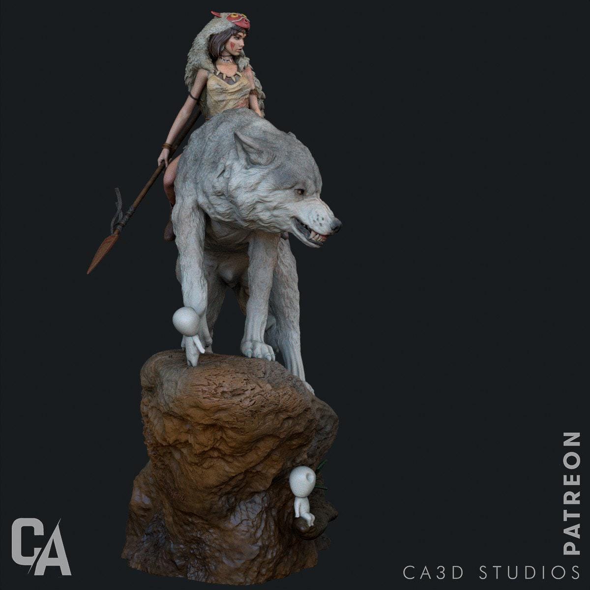 Princess Mononoke & Wolf 3D Printed Collectible Statue: Epic Studio Ghibli Figure of San & Moro