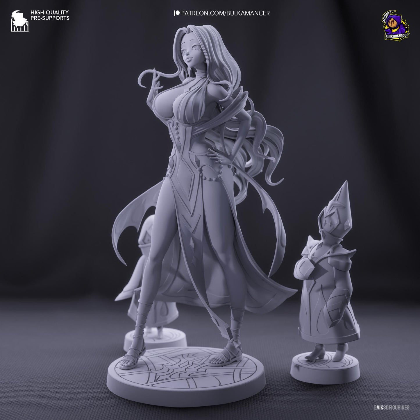 a statue of a woman with a sword next to a figurine of a