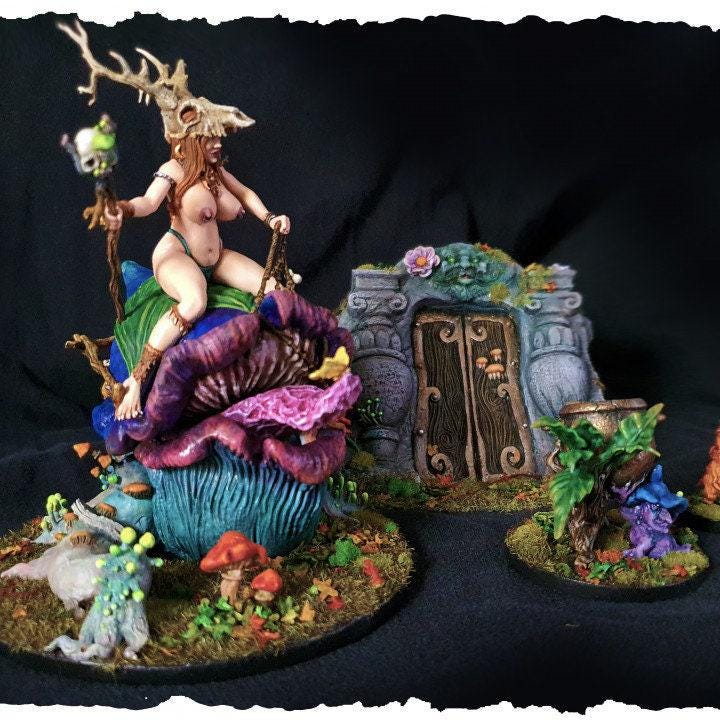 Green Witch Pinup 3D Printed Collectible Miniature and Dice Cauldron - A Bewitching Addition to Your Collection