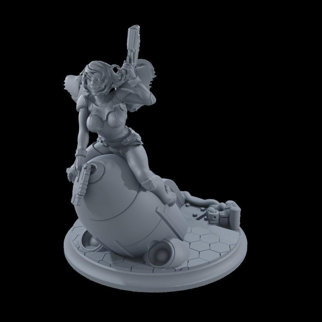 Retro-Future Pin-Up Rocket Rider 3D Printed Collectible Statue – Sci-Fi Art for Adult Collectors
