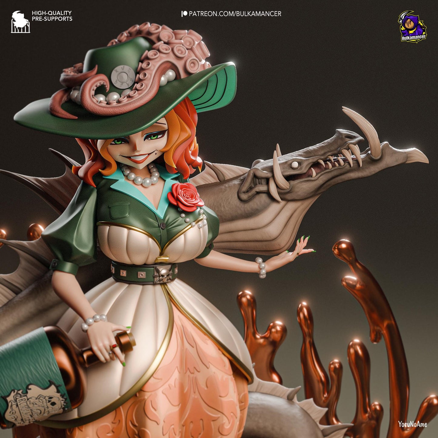 a figurine of a woman in a dress and hat