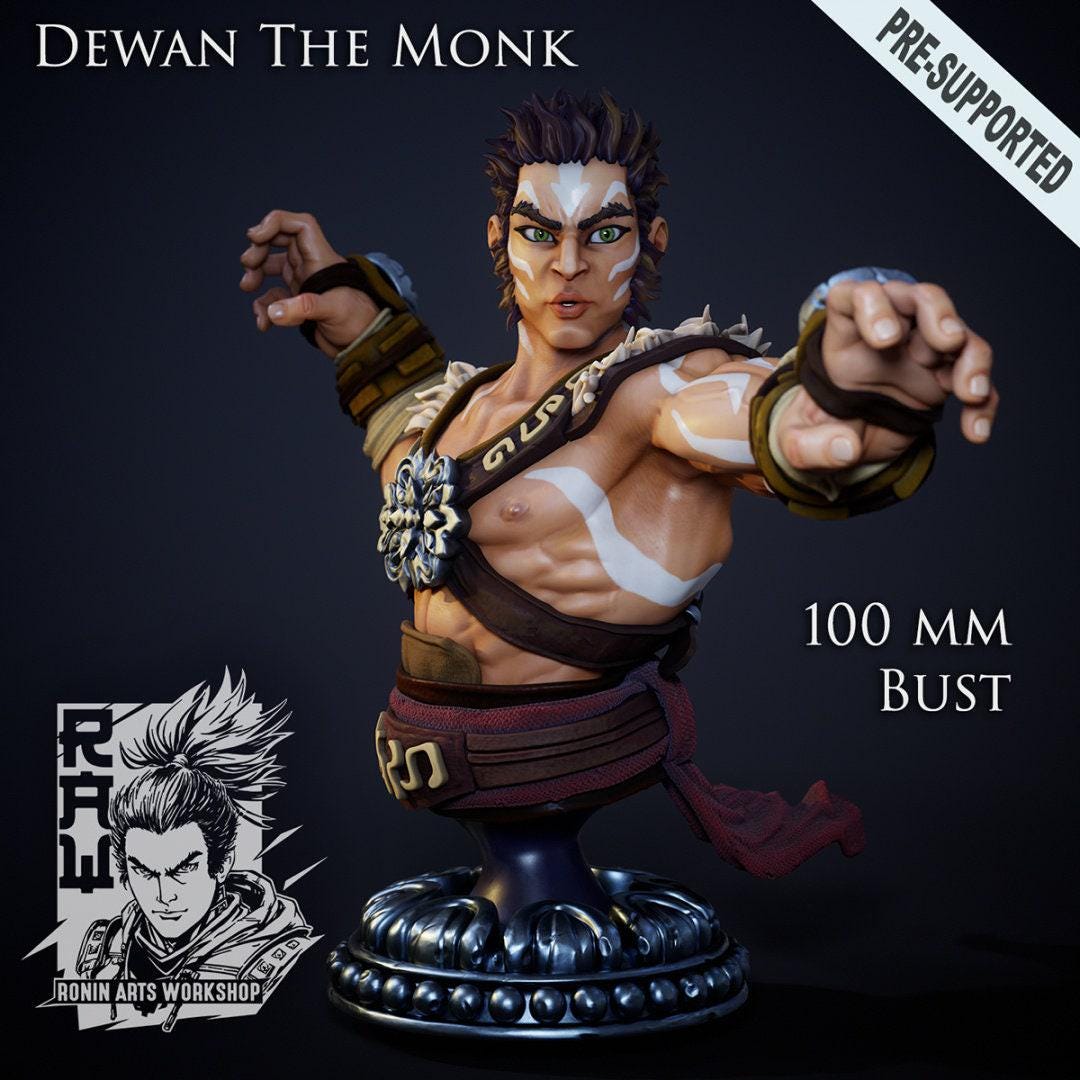 Dewan the Monk 10 cm Collectible Miniature, Tabletop miniatures, Collectible figurines, Pathfinder, Dnd, dungeons and dragons