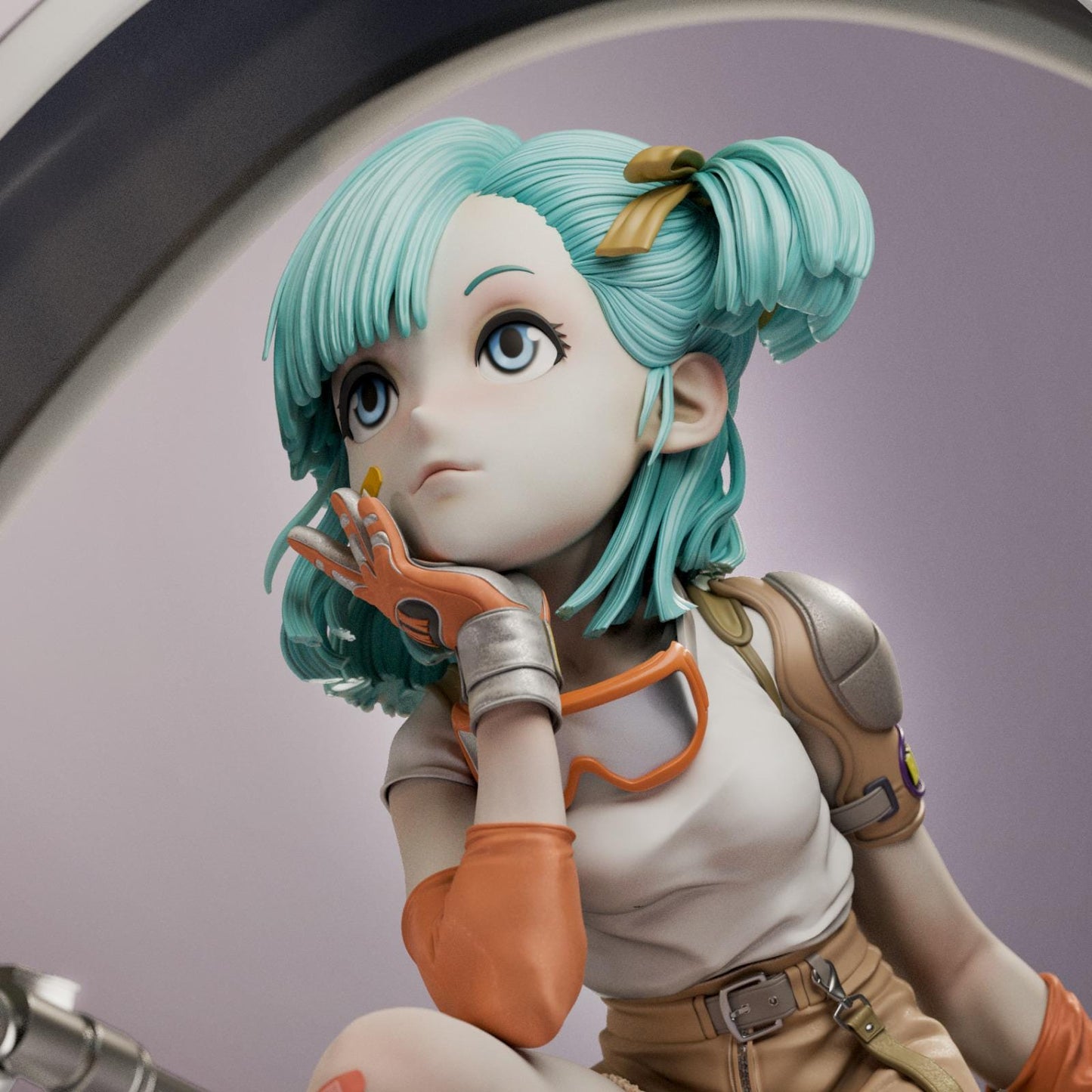 a close up of a figurine of a girl with blue hair