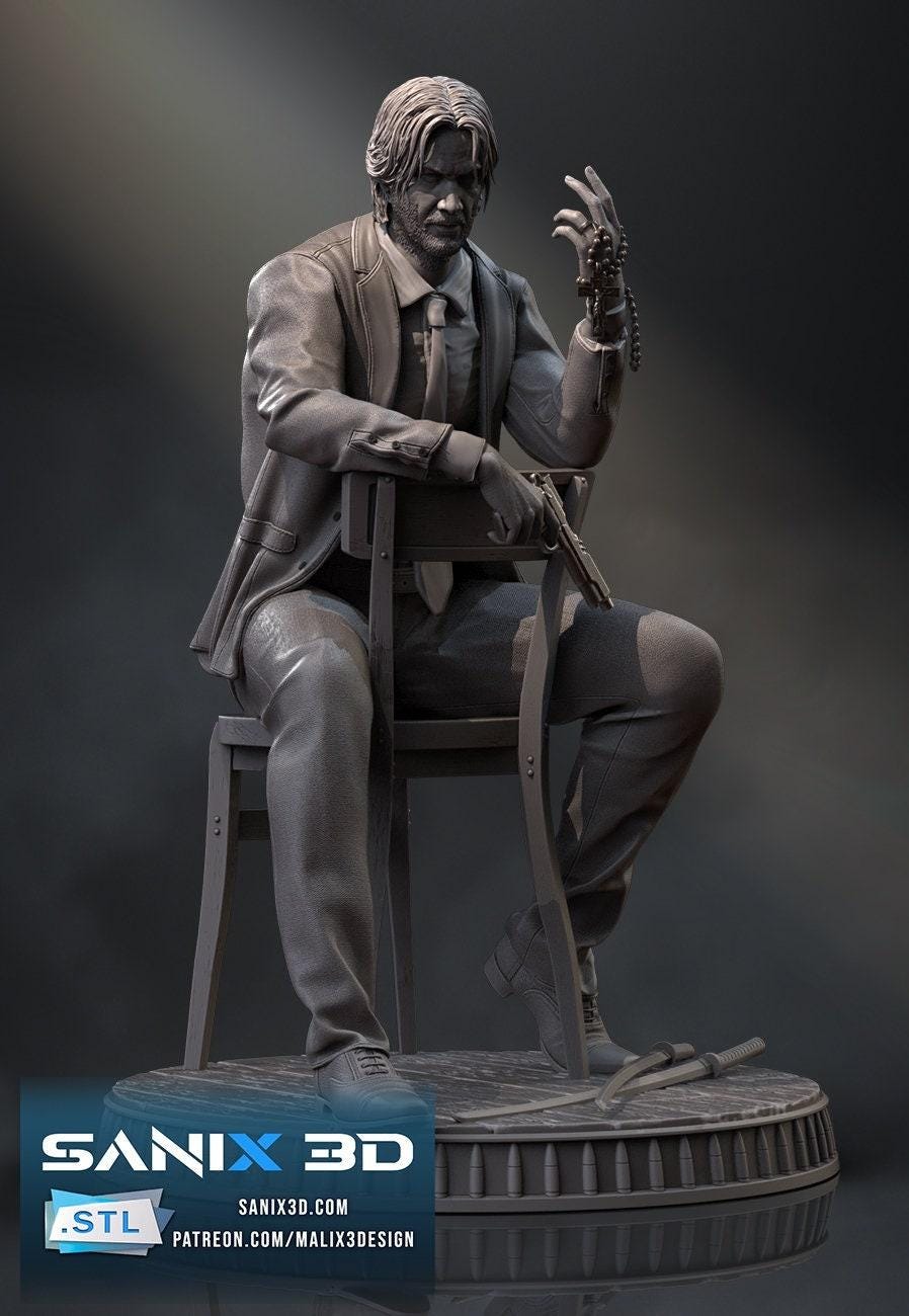 Legendary Keanu Reeves 'Baba Yaga' 3D Printed Statue: Iconic Assassin Film Fan Art Collectible