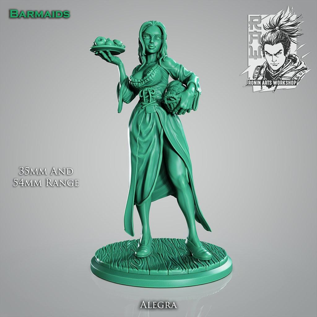 Fantasy Barmaids Collectible Miniatures | Unpainted & 3D Printed RPG Figures