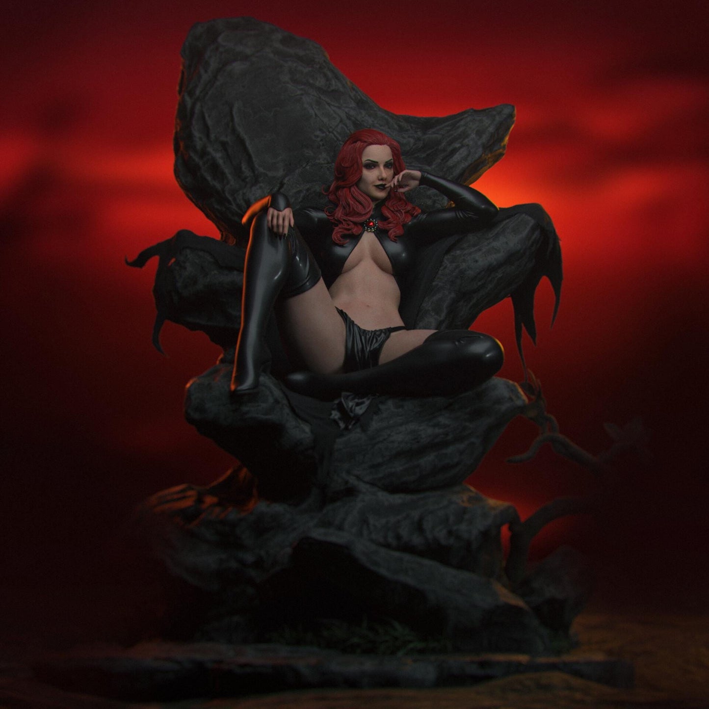 a statue of a woman sitting on a rock