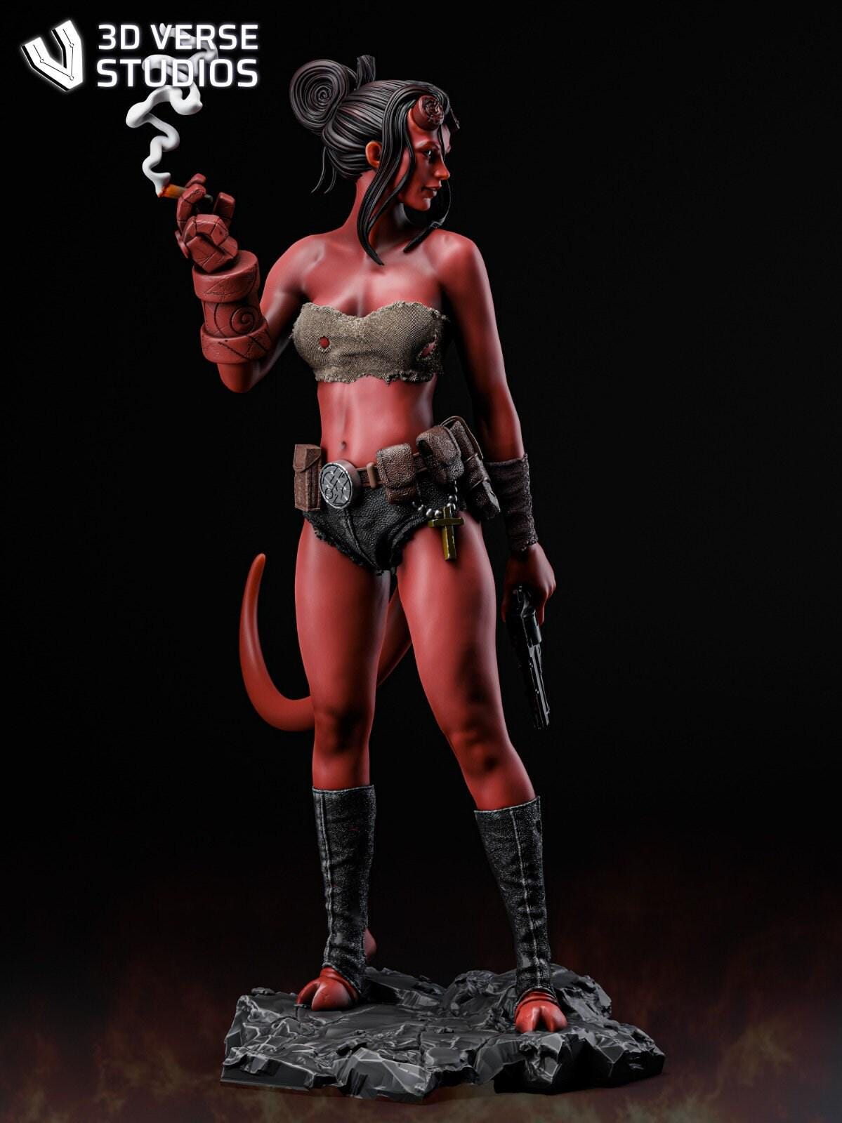 Striking Female Hellboy 'Hellgirl' 3D Printed Collectible Statue – Unique Fan Art Figure for Adults