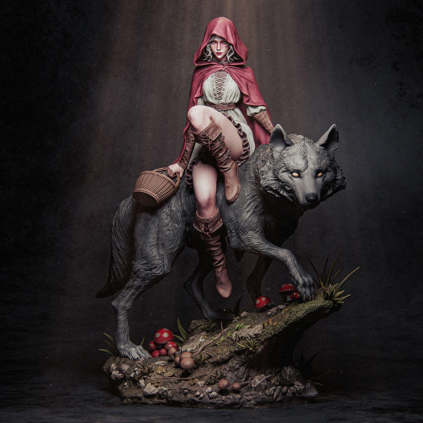 a statue of a woman riding on the back of a wolf