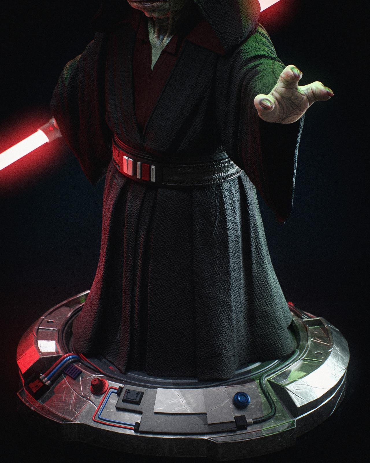 a star wars action figure is shown in the dark