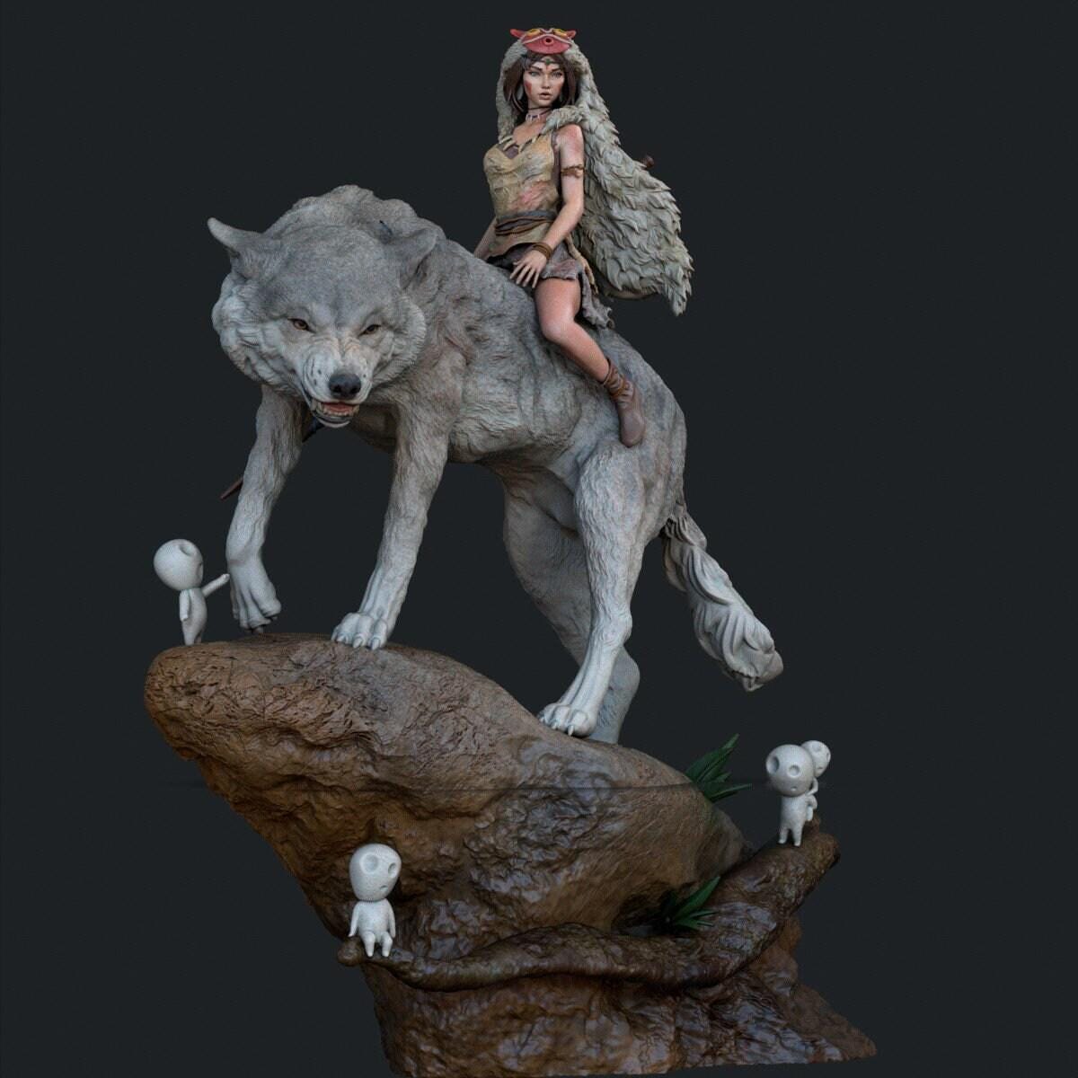Princess Mononoke & Wolf 3D Printed Collectible Statue: Epic Studio Ghibli Figure of San & Moro