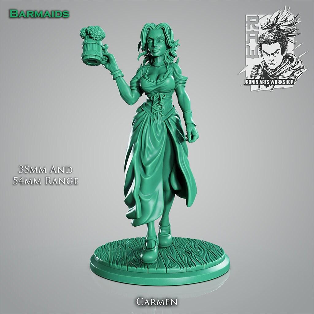 Fantasy Barmaids Collectible Miniatures | Unpainted & 3D Printed RPG Figures