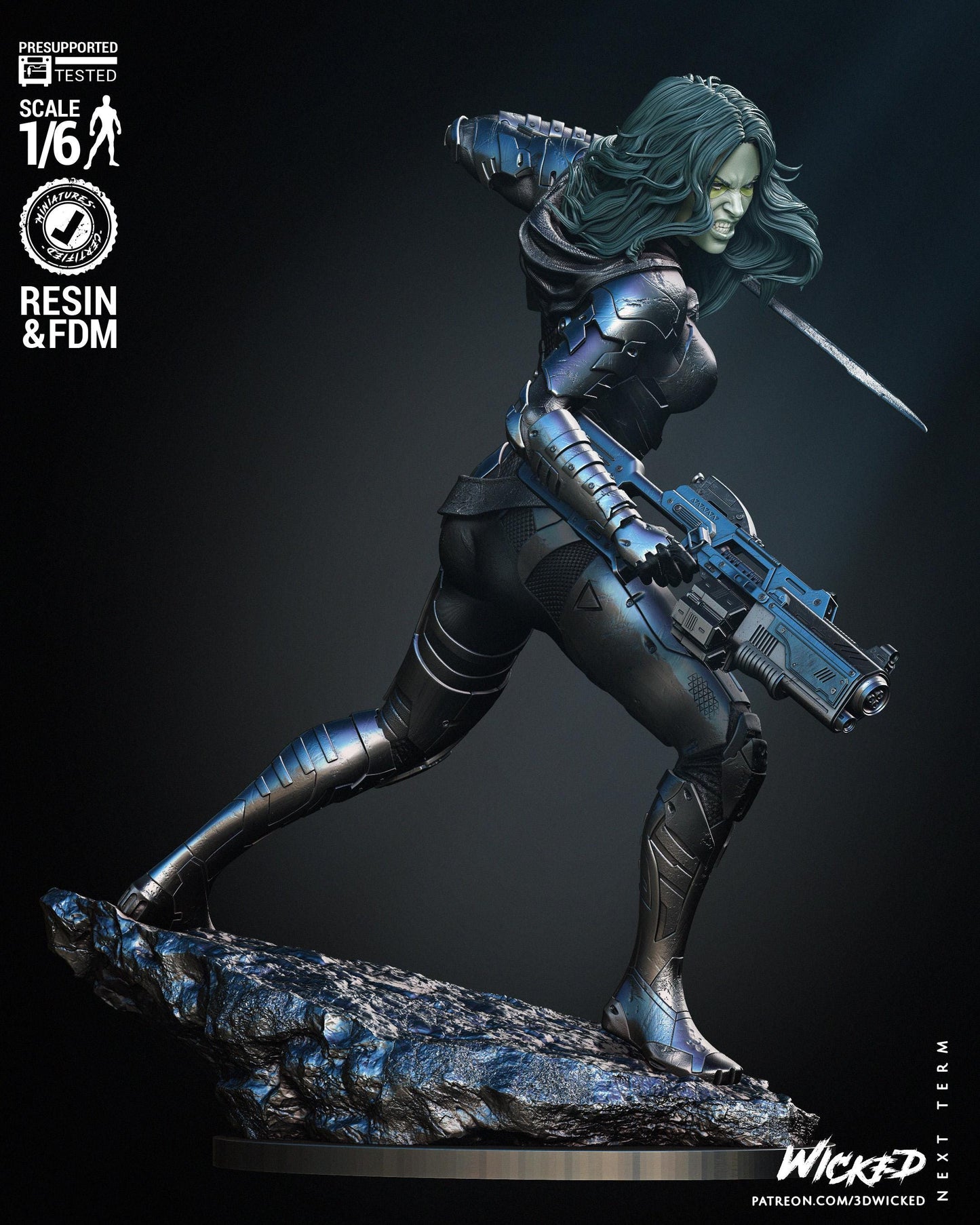 a statue of a woman with a gun