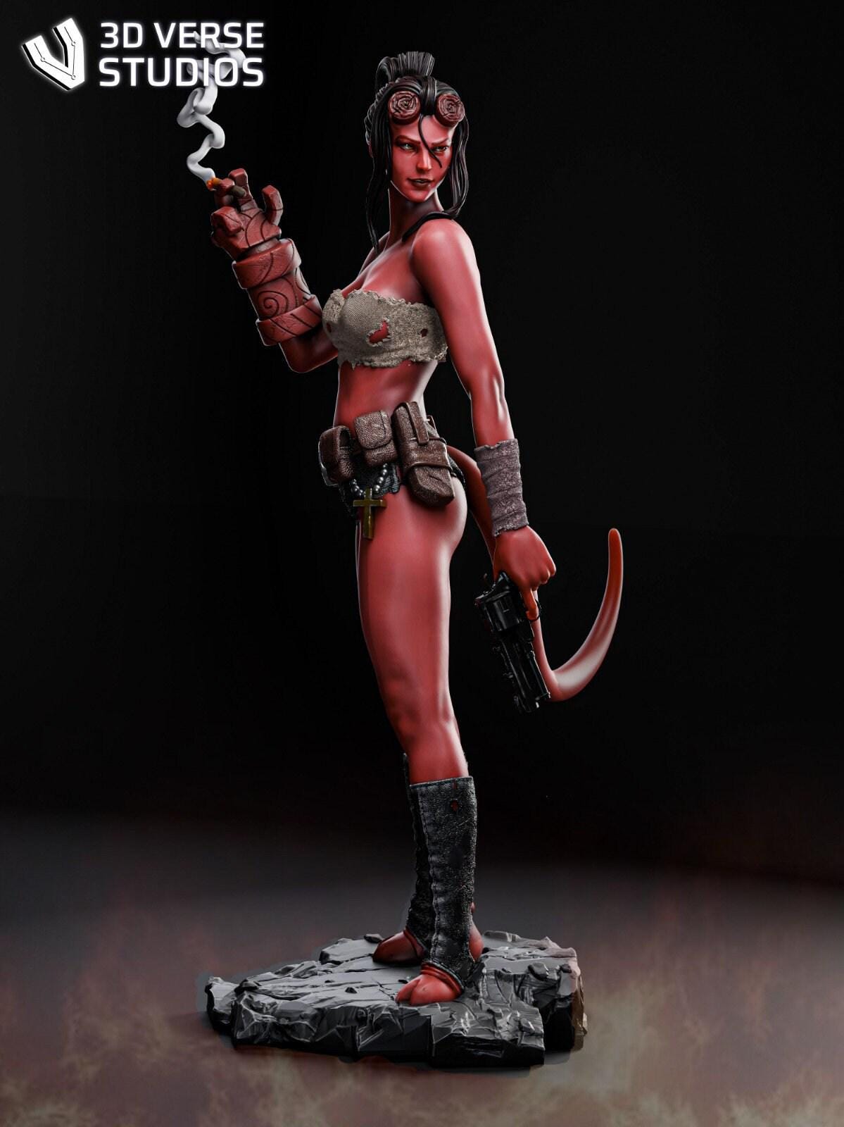 Striking Female Hellboy 'Hellgirl' 3D Printed Collectible Statue – Unique Fan Art Figure for Adults