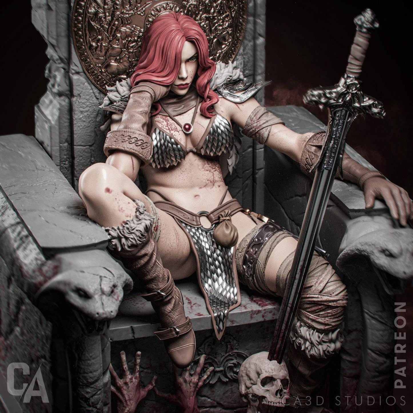 Red Sonja Fanart: Highly Detailed 3D Printed Collectible Statue for Fantasy & Comic Enthusiasts