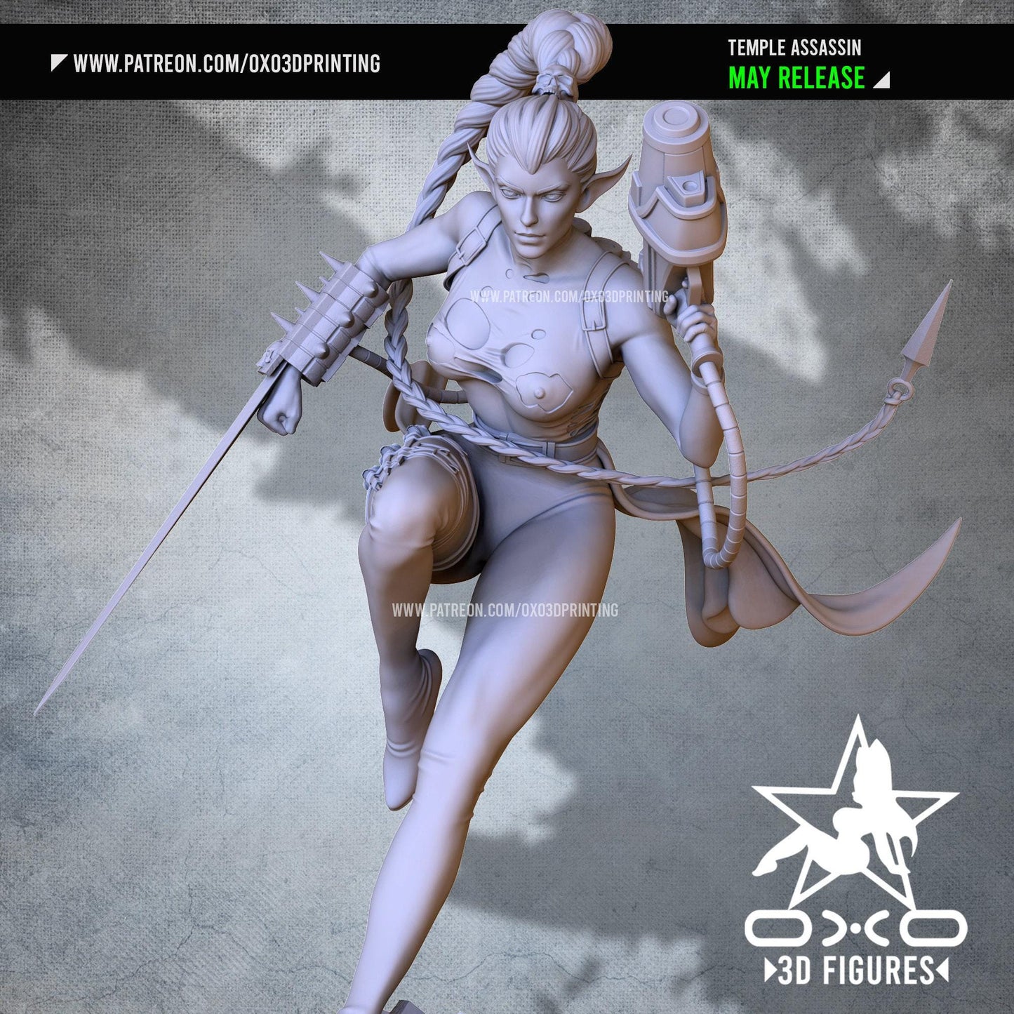 Calli Assassin: Dynamic 3D Printed Statue - NSFW Gaming Collectible
