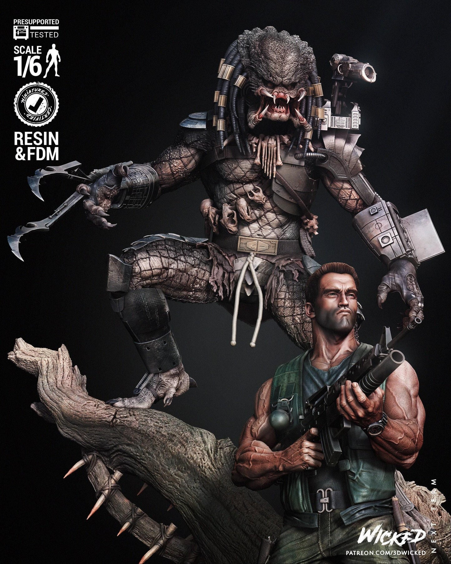 Predator and Dutch Diorama 3D Print Collectible Miniature Statue Figure Gift Idea for Man Woman Painter