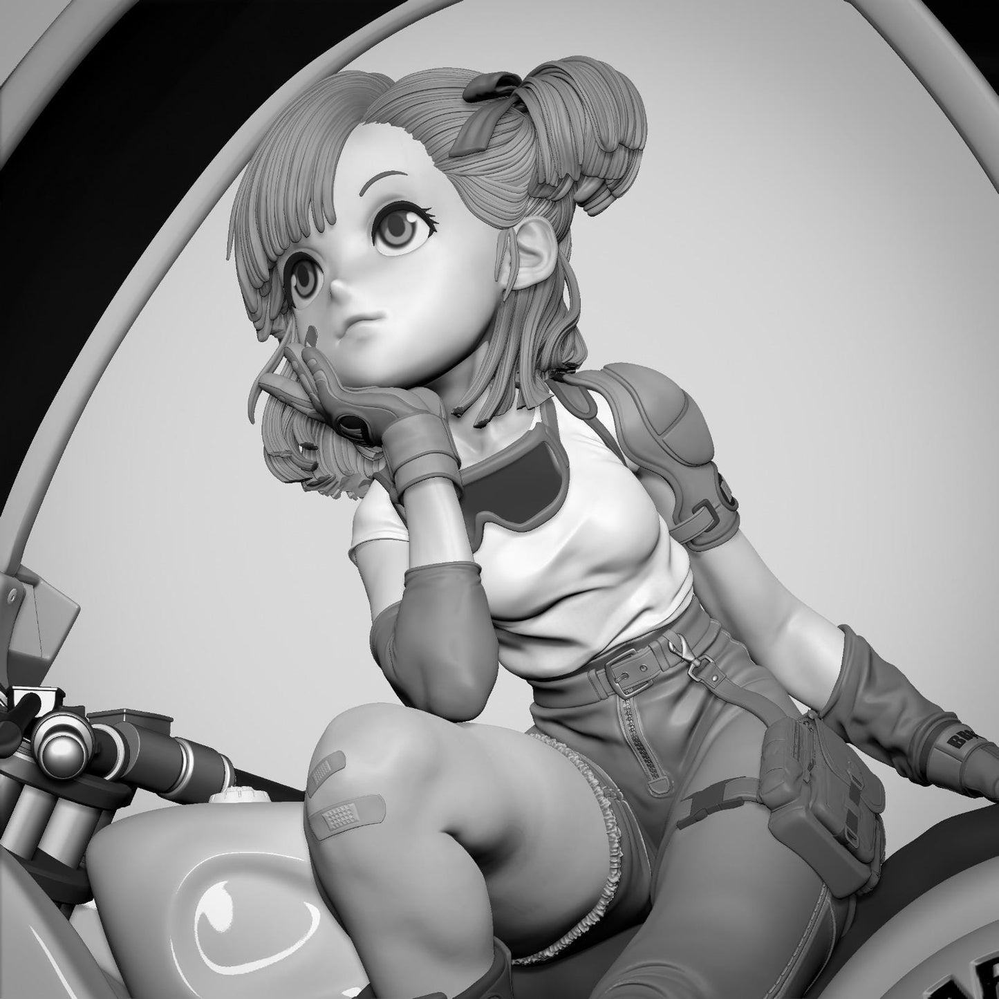 a digital painting of a girl sitting on a motorcycle