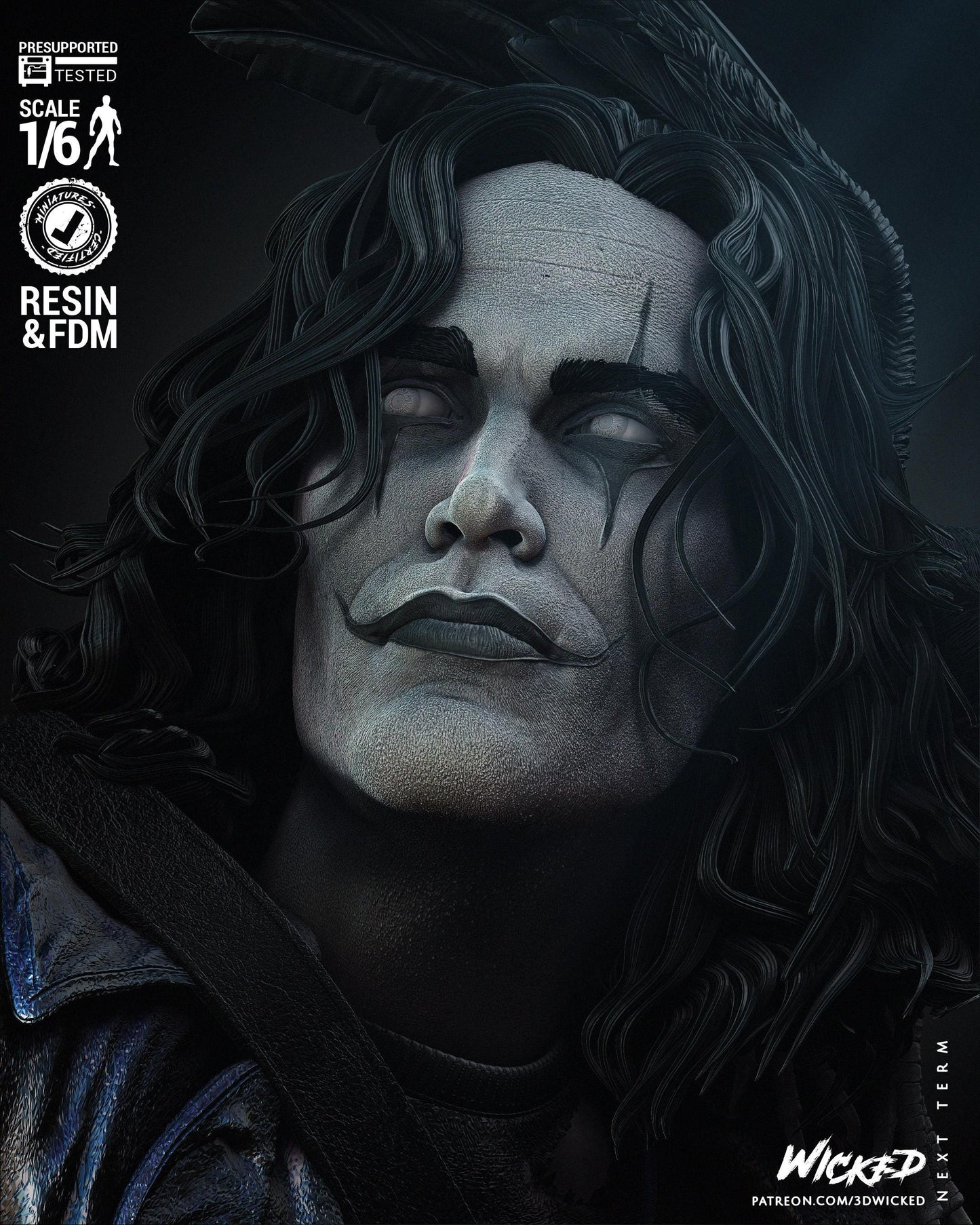 a drawing of a man with long black hair