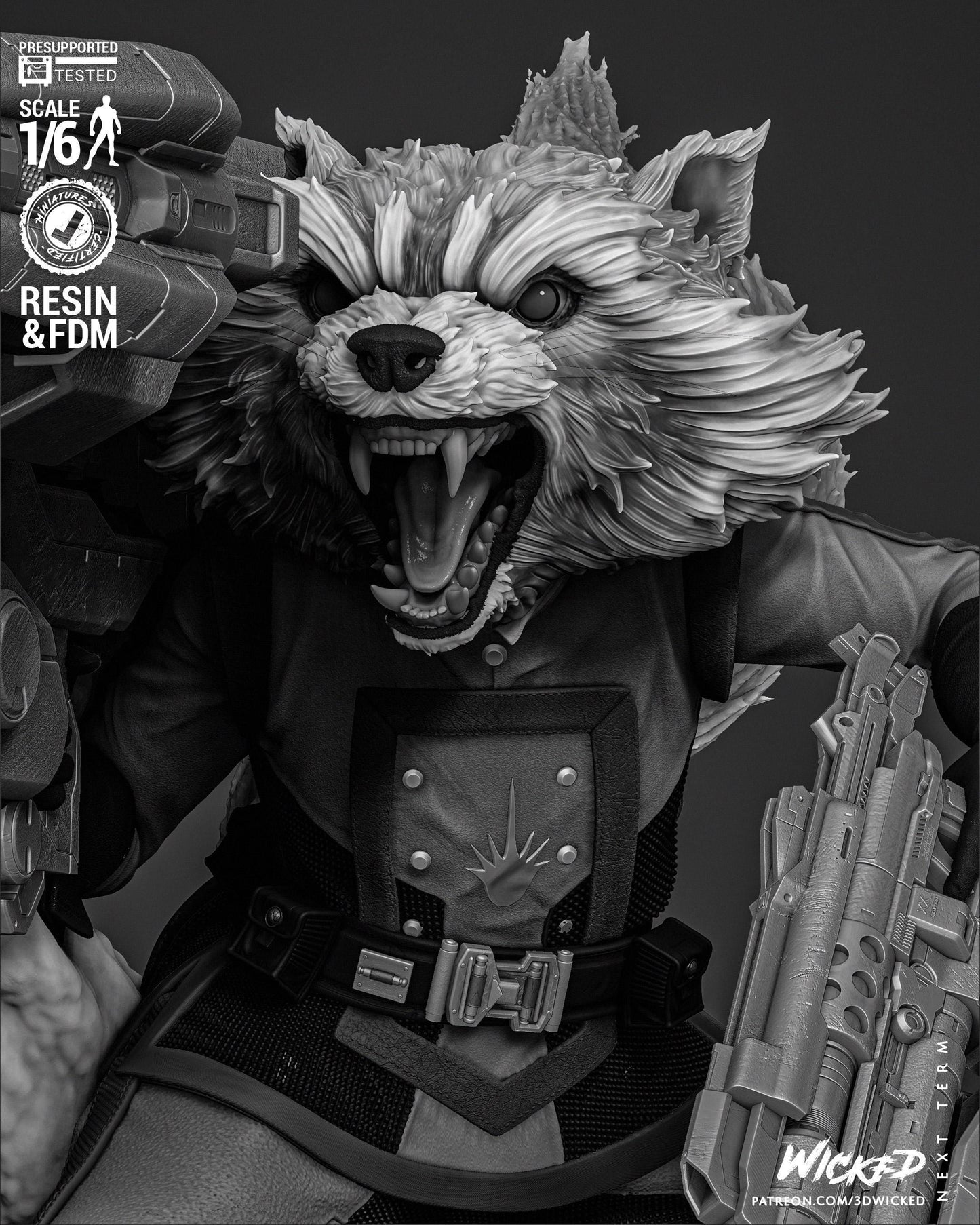 a statue of a wolf holding a gun