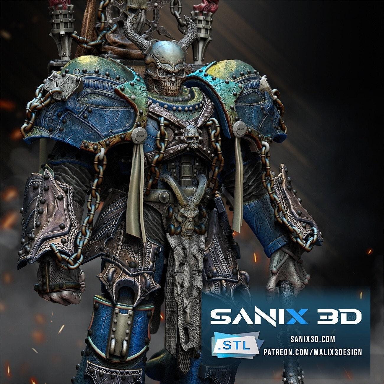 Epic Chaos Warrior 3D Printed Statue: Grimdark Fantasy Collectible Figure - Warhammer Inspired Champion