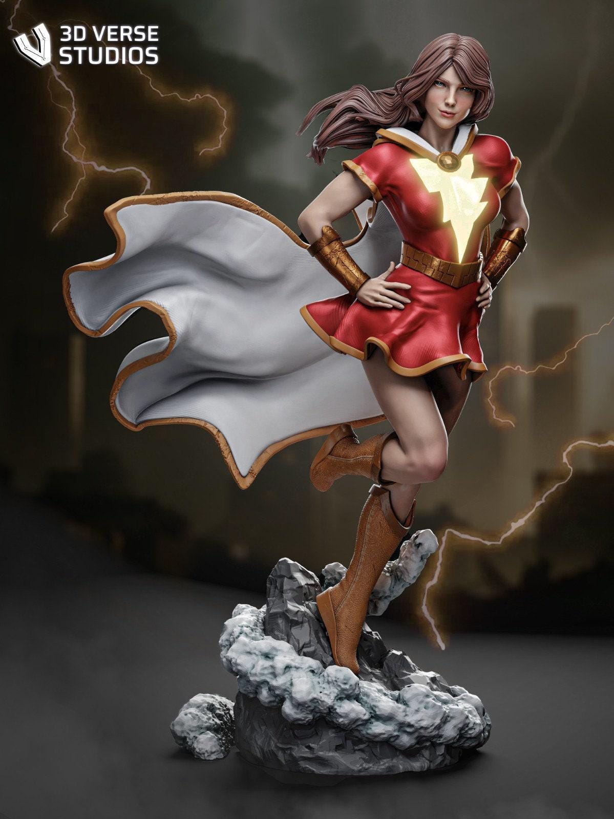 Empowering Justice: Female Shazam 3D Printed Collectible – Heroic Statue for DC Fans