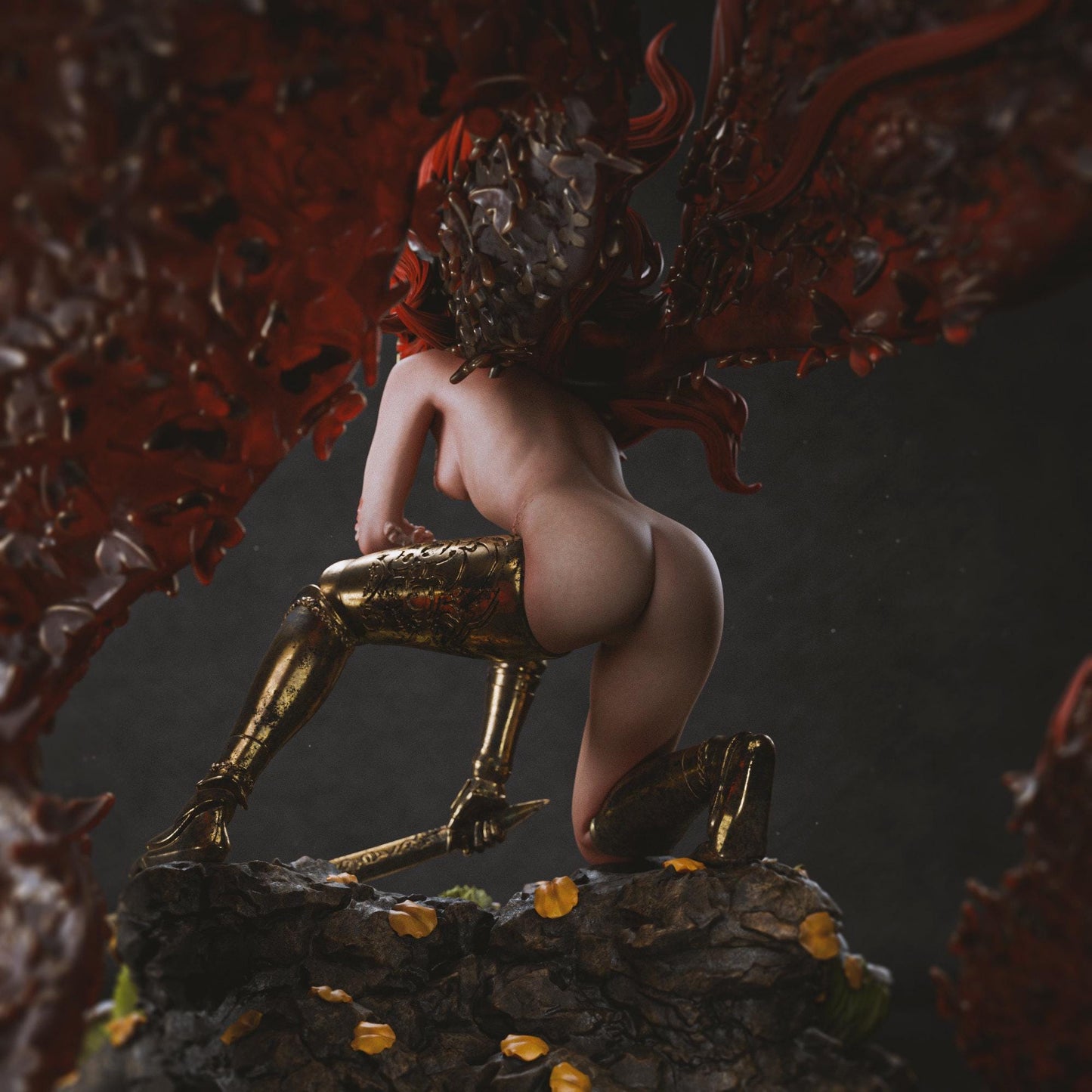 a naked woman sitting on top of a rock