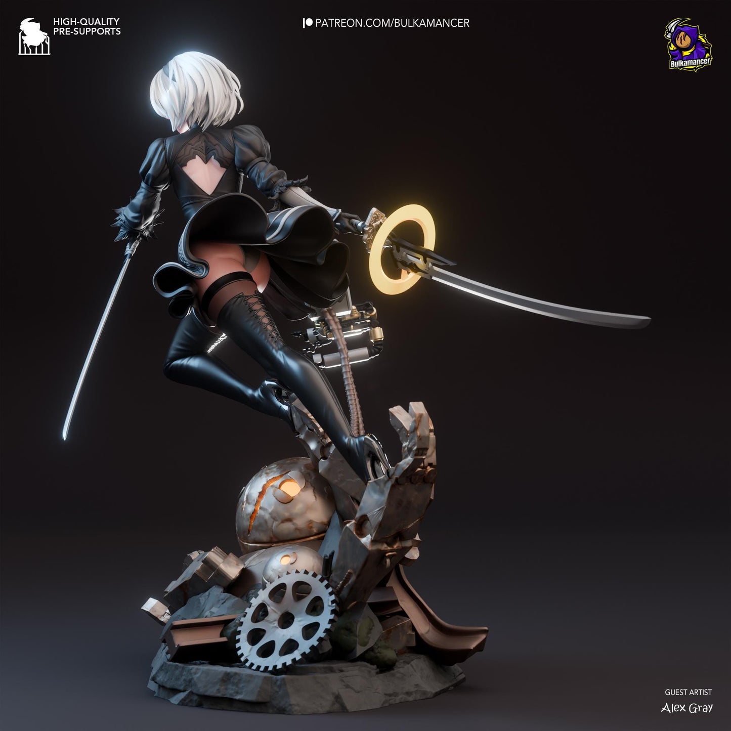 a statue of a woman with a sword on top of a machine