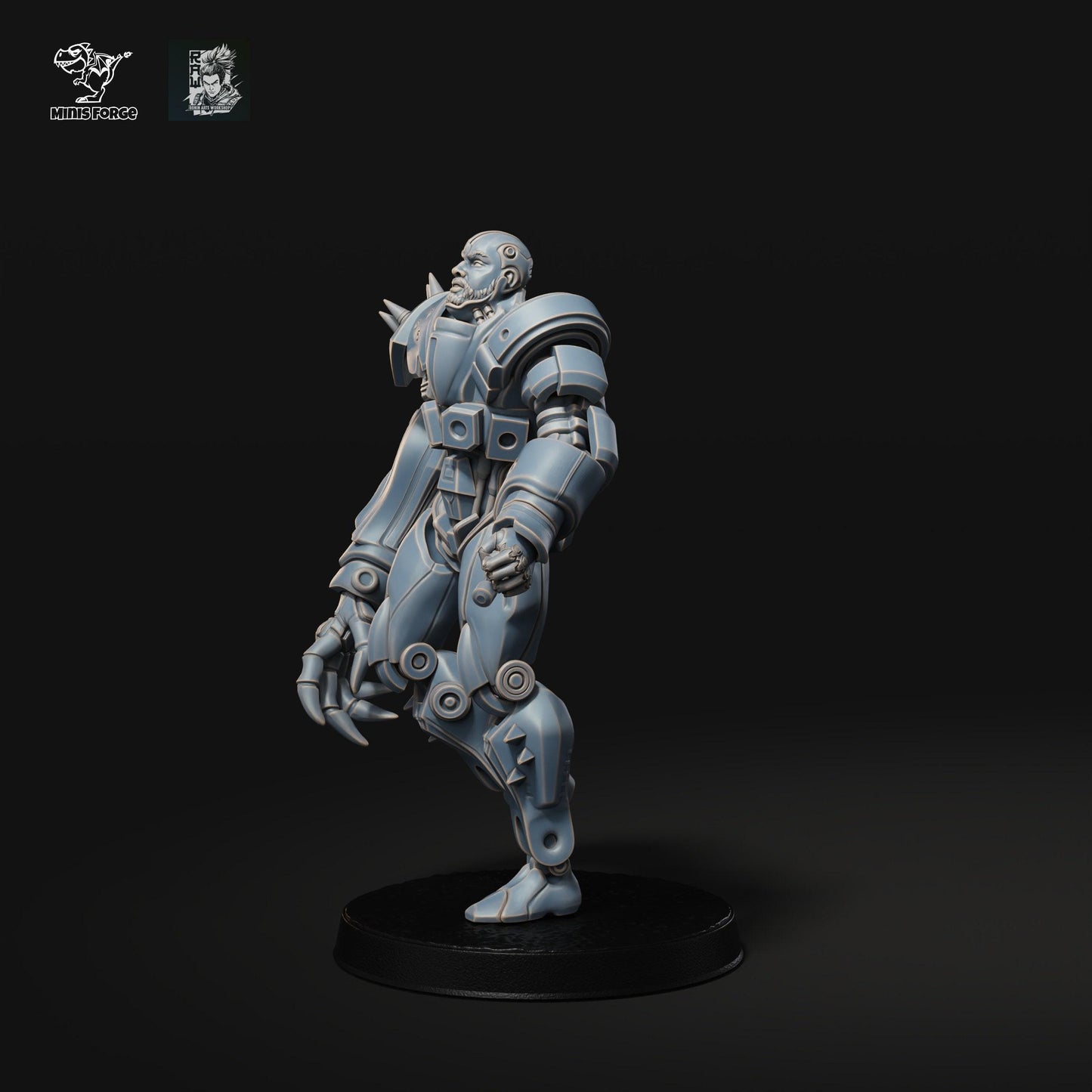 Solomon Cyber Bruiser, 35mm 3D Printed miniature, cyberpunk model, cyberpunk 3d model, cyberpunk miniature, wargame miniature, sci-fi
