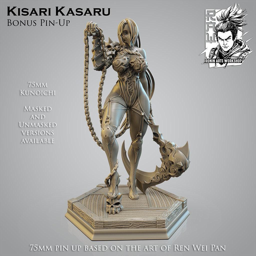 Dynamic Kisari Kasaru Pinup 3D Printed Resin Statue - Ninja Kunoichi Collectible Figure
