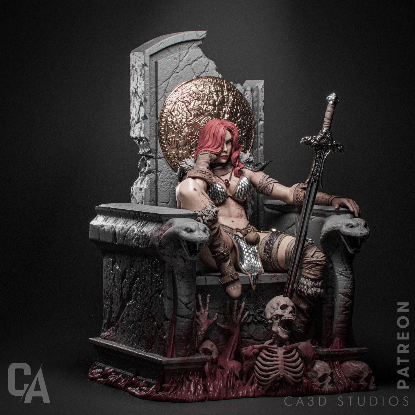 Red Sonja Fanart: Highly Detailed 3D Printed Collectible Statue for Fantasy & Comic Enthusiasts