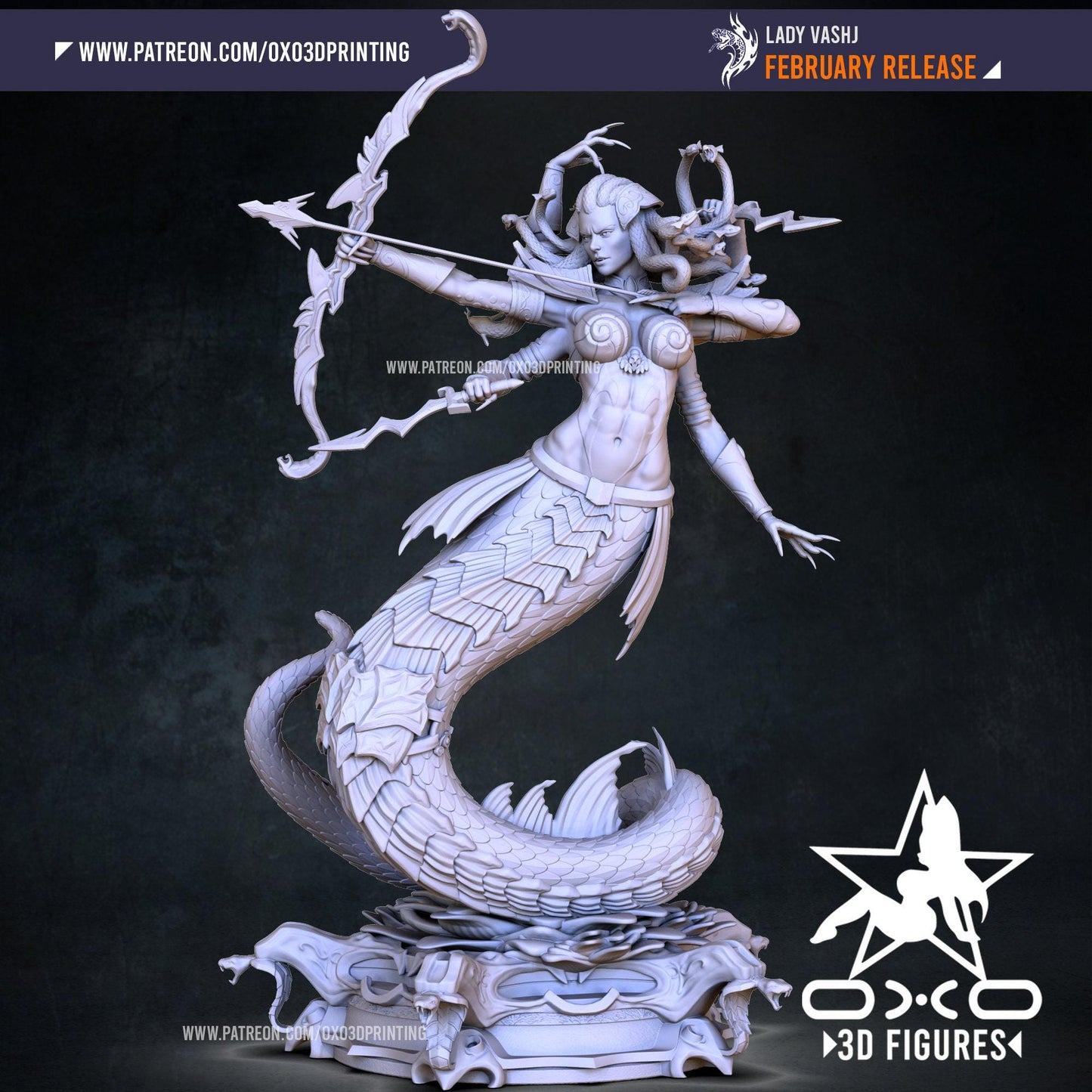 Lady Vashj 3D Printed Statue: Exquisite NSFW World of Warcraft Naga Collectible Miniature