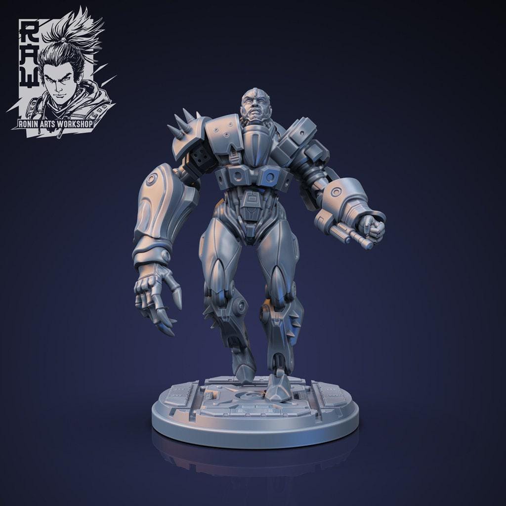 Solomon Cyber Bruiser, 35mm 3D Printed miniature, cyberpunk model, cyberpunk 3d model, cyberpunk miniature, wargame miniature, sci-fi