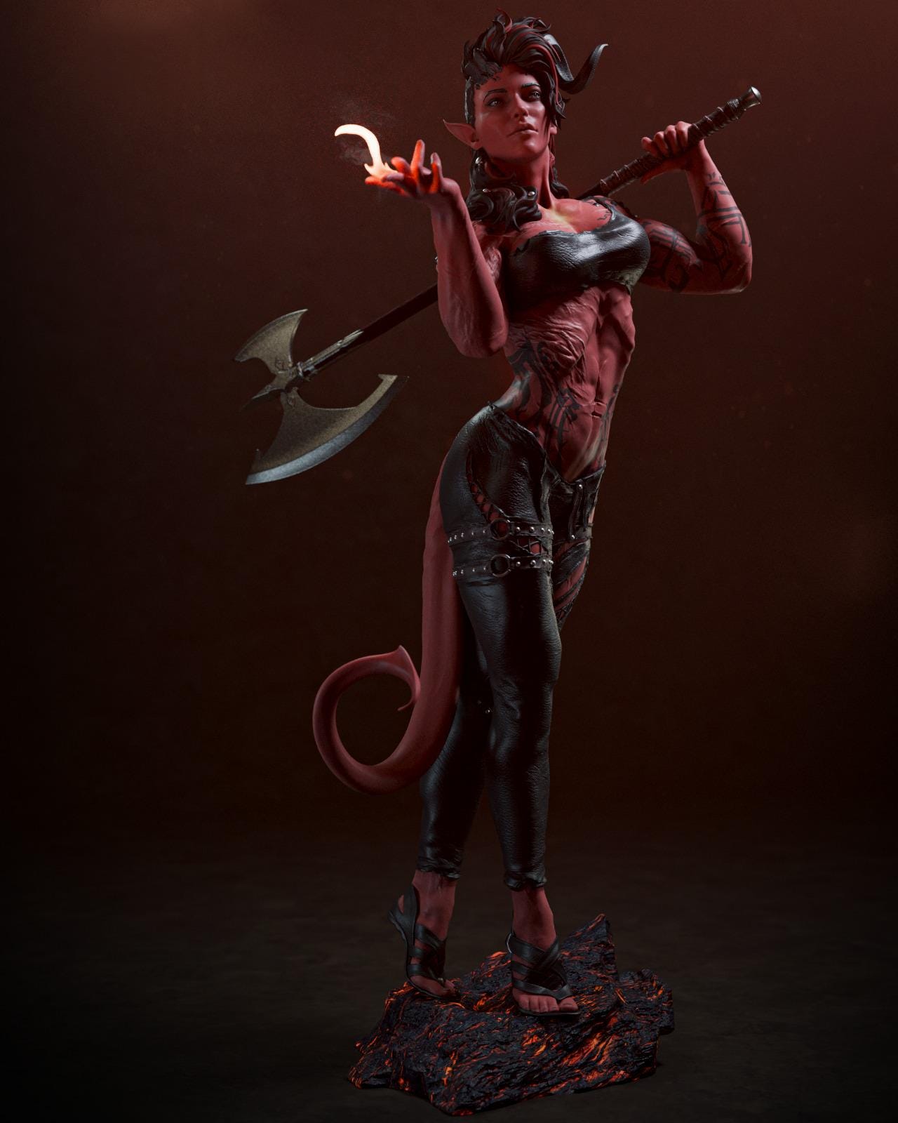 a statue of a woman holding a hammer and an ax