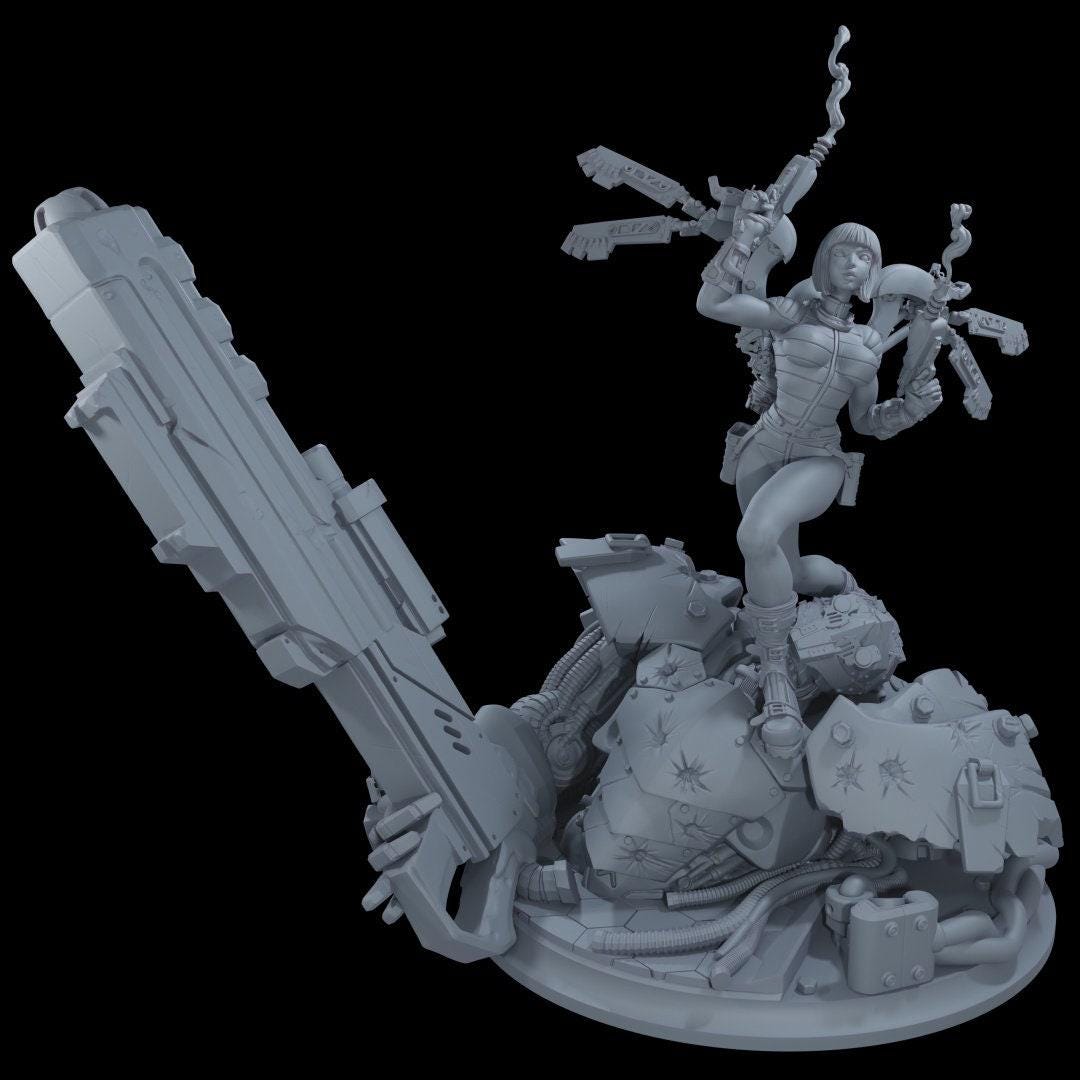 Sci-Fi Gunslinger Girl 3D Printed Collectible Statue: High-Detail Futuristic Figure for Collectors & Fans