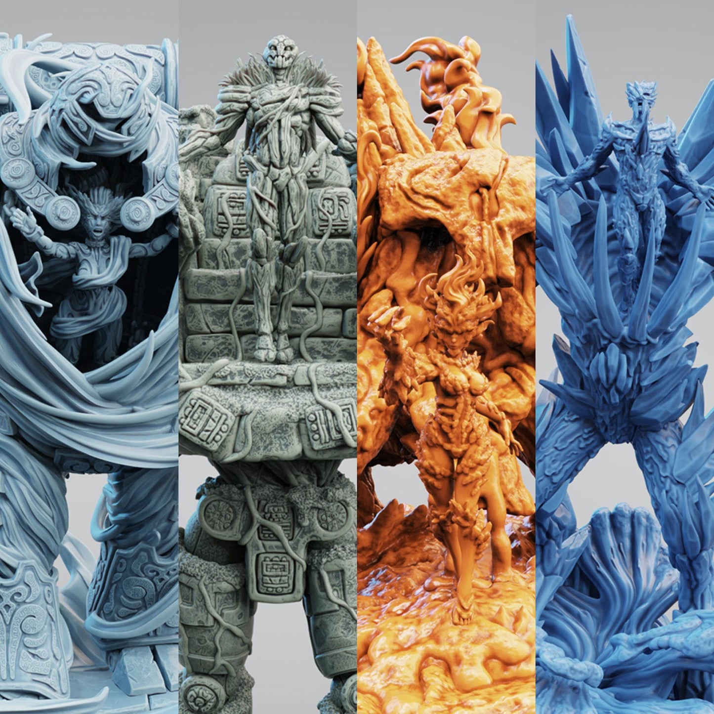 Elemental Golems Warband: 3D-Printed Miniatures for DnD (35mm scale) 100 mm in heigh, large monster