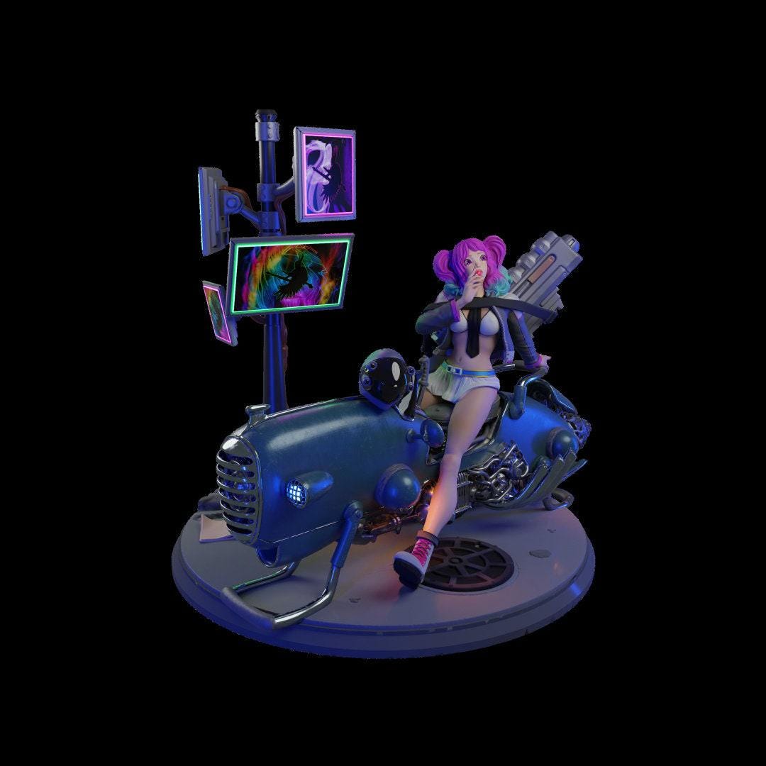 Future Biker Babe 3D Printed Resin Collectible Pinup Statue | Hand Painted or Unpainted | SFW & NSFW Options