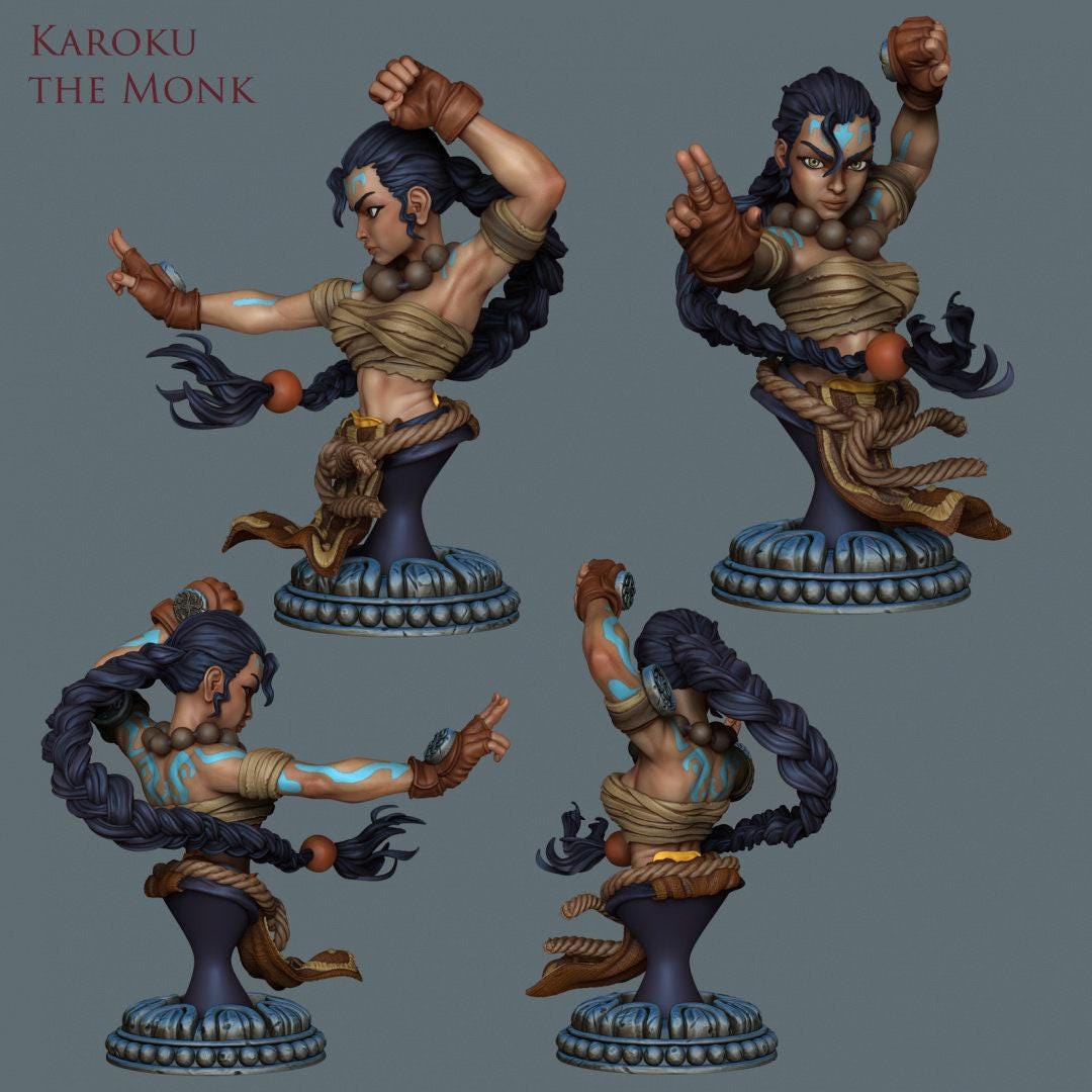 Karoku the Monk 10 cm Collectible Miniature, Tabletop miniatures, Collectible figurines, Pathfinder, Dnd, dungeons and dragons
