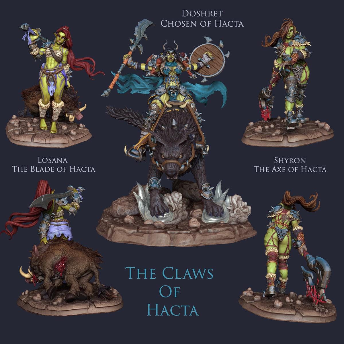 Claws of Hacta Female Orc Warband: Unleash Ferocity and Strength in Your Tabletop Adventures with These 3D-Printed Miniatures 35mm scale