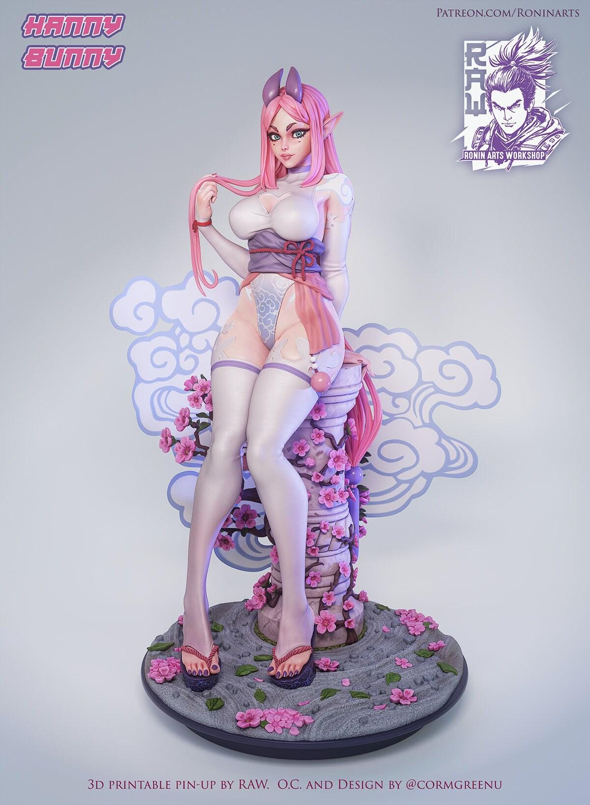 Charming Pinup Hanny Buny 3D Printed Statue: Premium Fantasy Figure with Optional NSFW Adult Variant