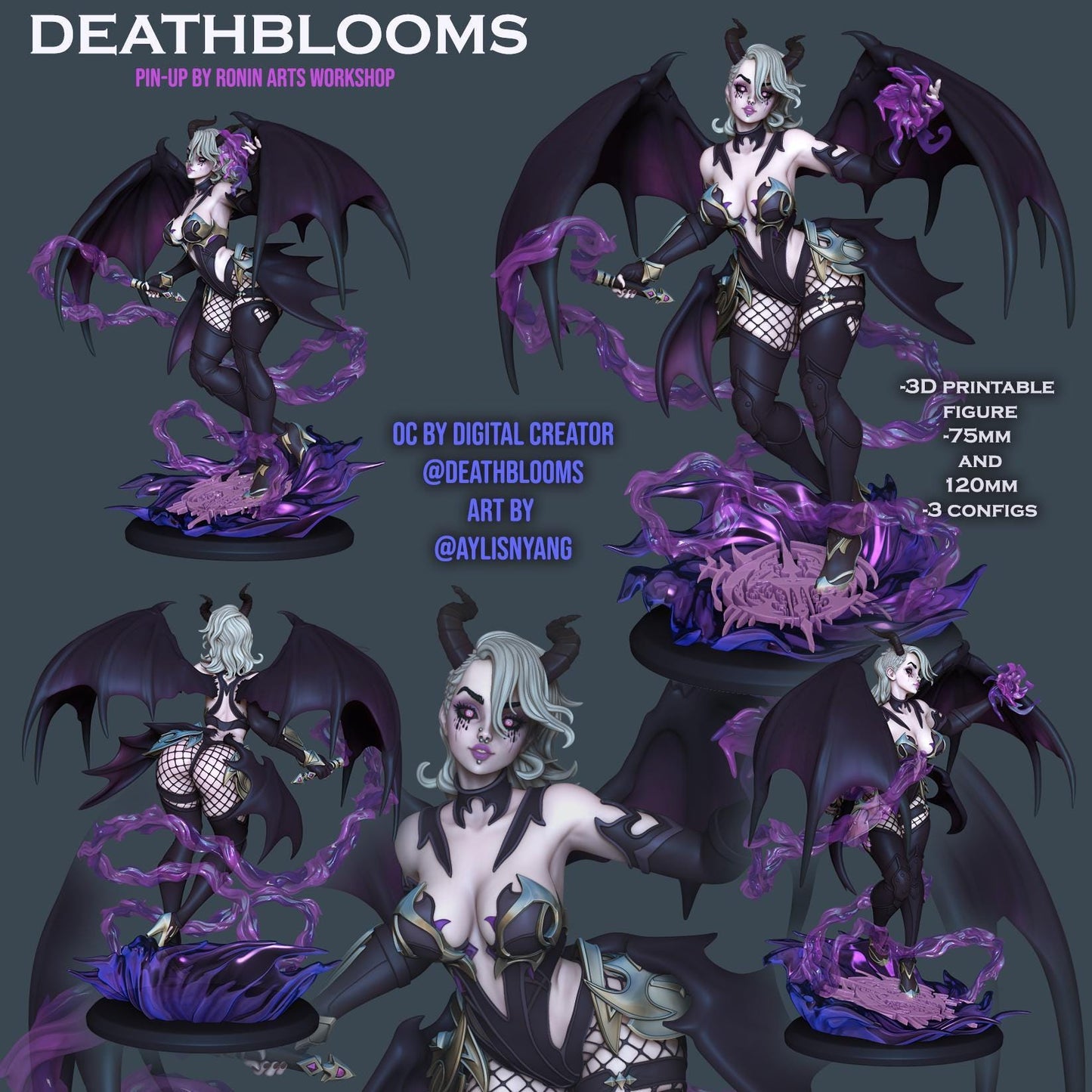 Exclusive Pin-up Death Blossom Bunny 3D Printed Statue - Stunning Adult Fantasy Collectible Figure