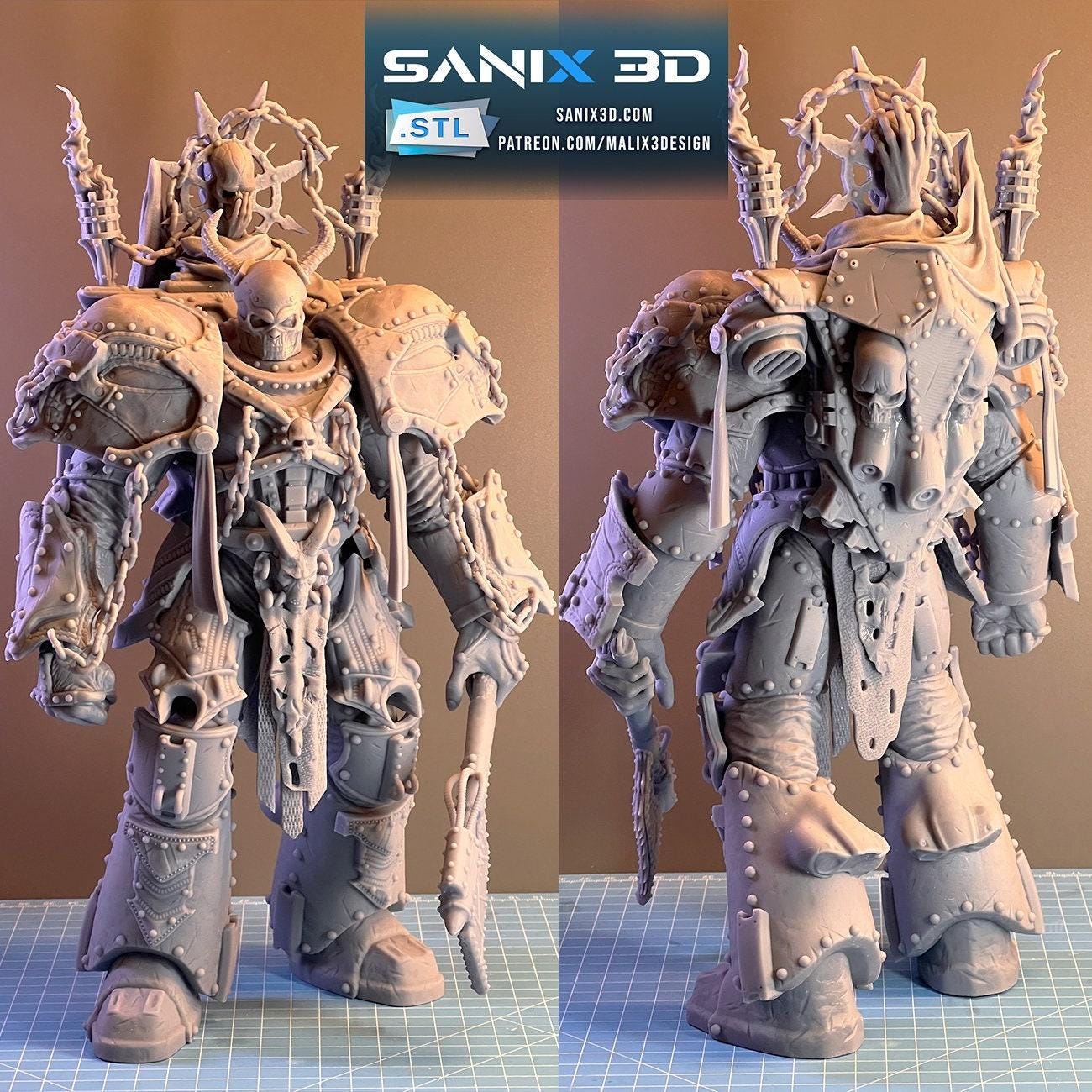 Epic Chaos Warrior 3D Printed Statue: Grimdark Fantasy Collectible Figure - Warhammer Inspired Champion