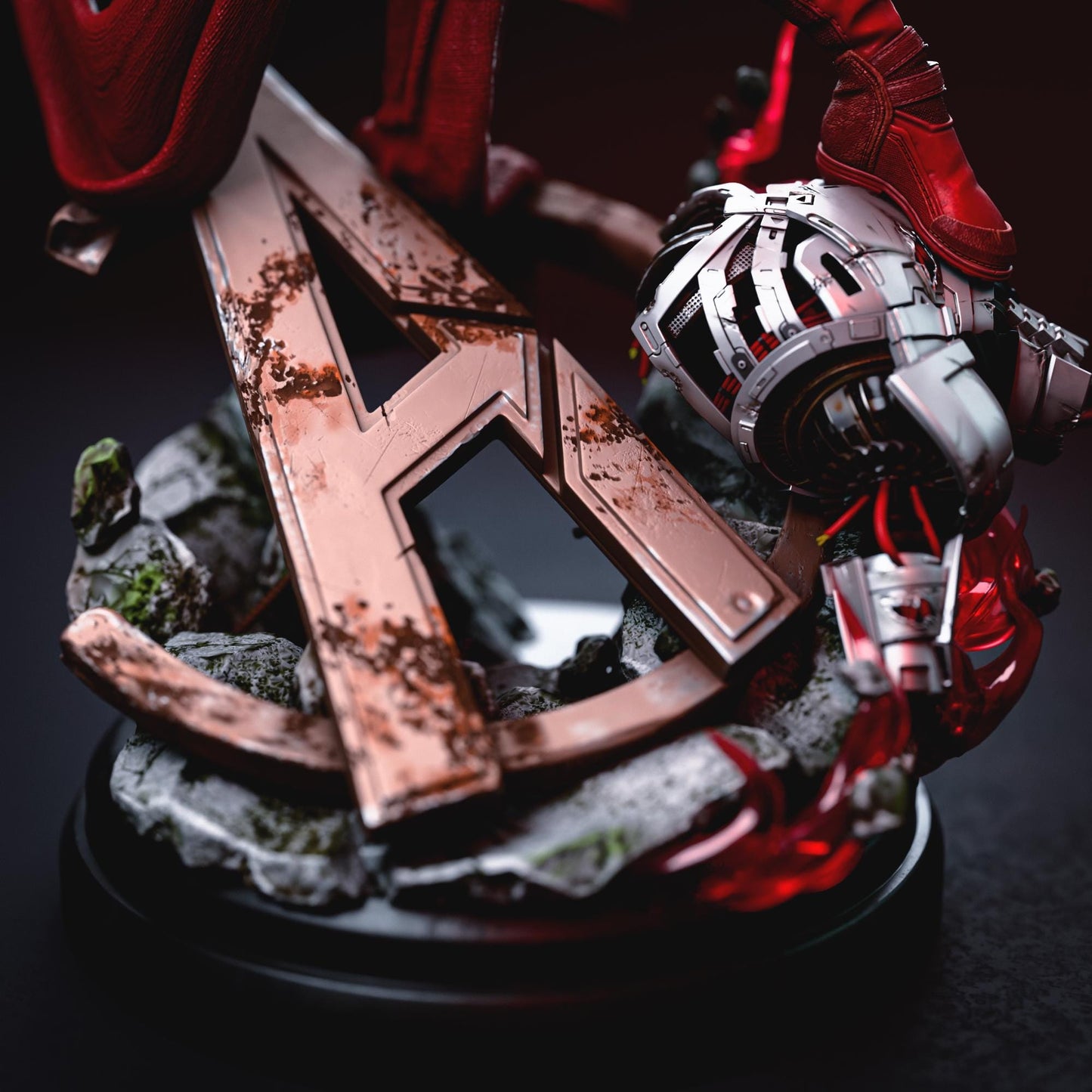 a close up of a statue of a person with a helmet