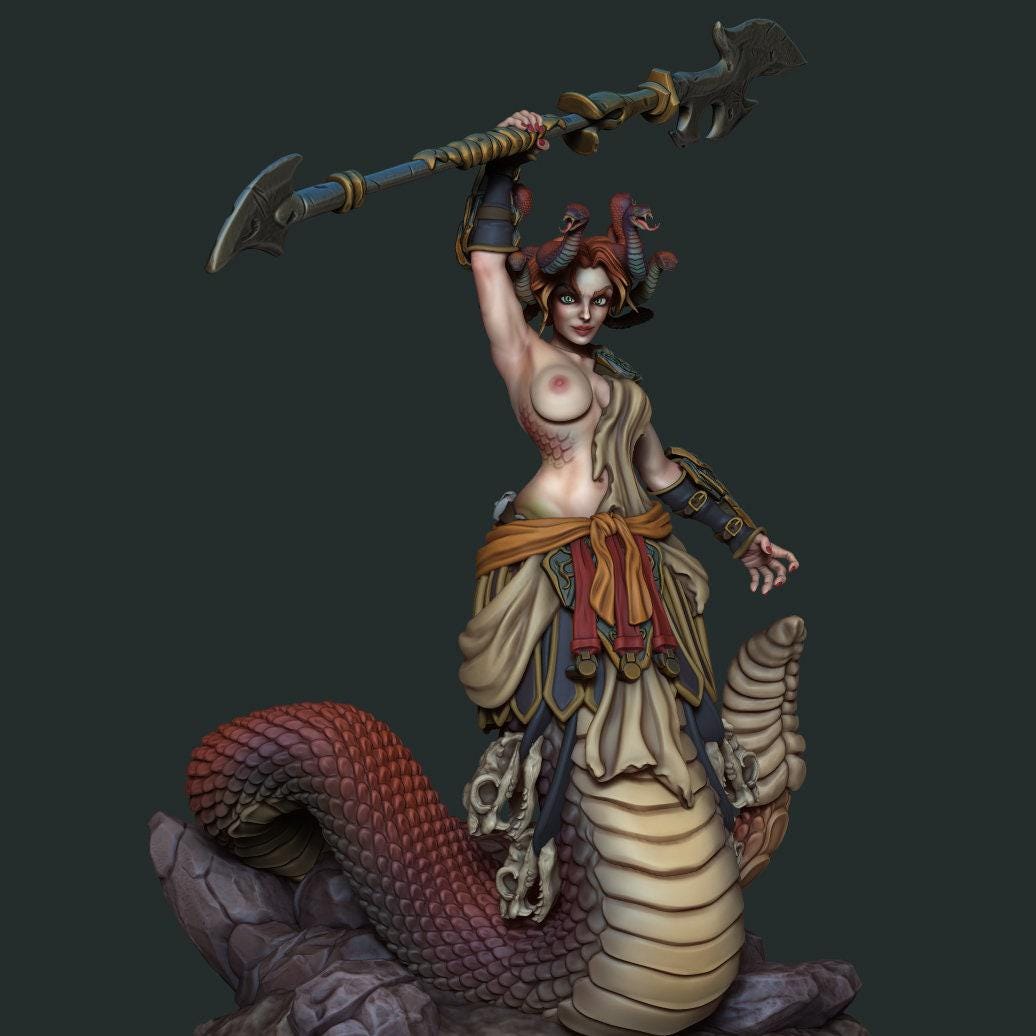 Gorgone Sasskia NSFW 3D Printed Statue – Mature DnD Gorgon Resin Collectible, Made to Order for Adult Collectors & Fans