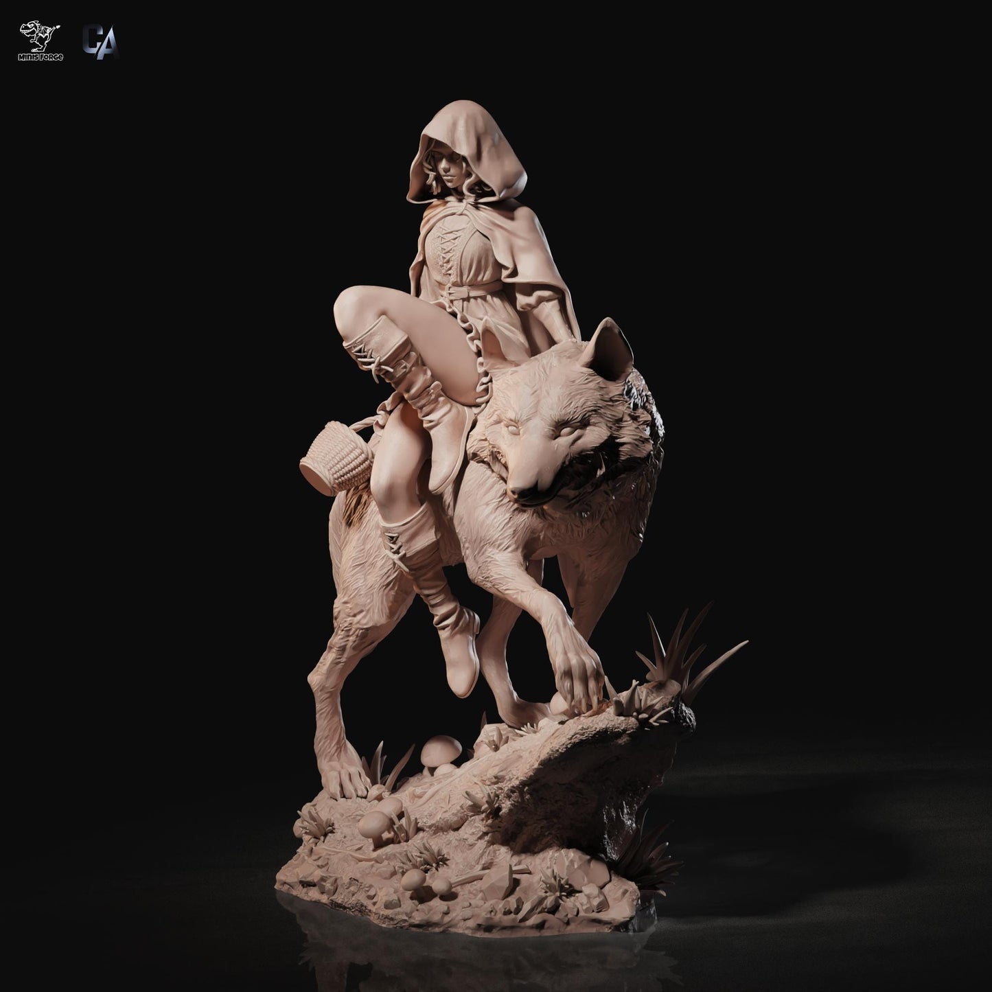 Epic Red Hood On Wolf 3D Print Collectible Figurine: Dynamic Fantasy Resin Statue & Unique Comic Book Art Piece