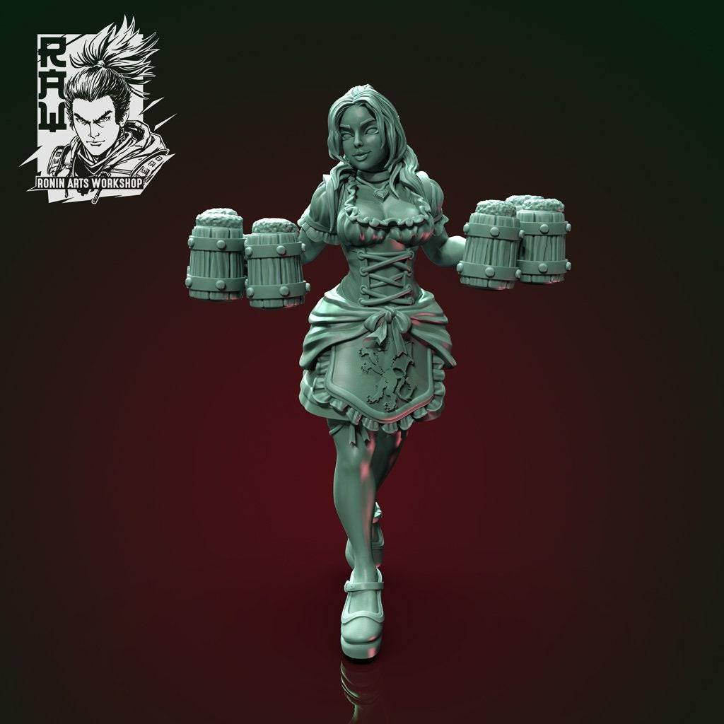 Demi Barmaid Miniature 3D Print Dungeons and Dragons Mini RPG Tabletop DnD Painting Great Gift Idea Board Game