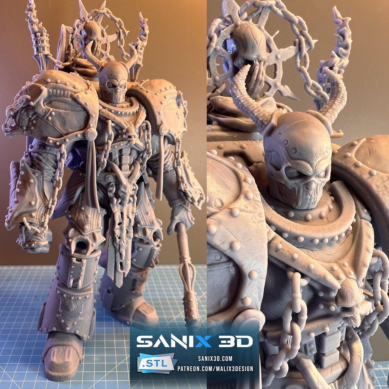 Epic Chaos Warrior 3D Printed Statue: Grimdark Fantasy Collectible Figure - Warhammer Inspired Champion