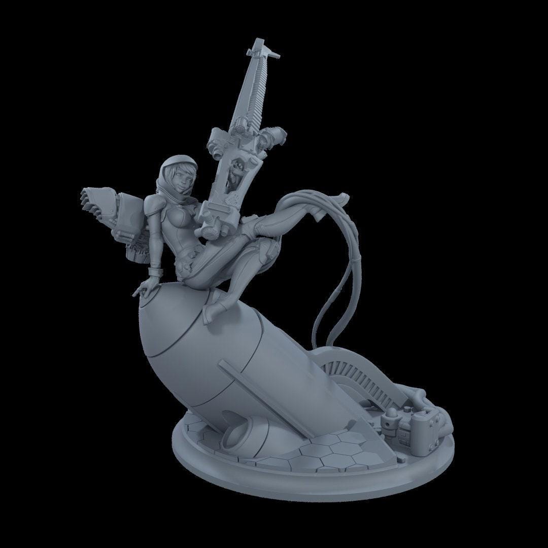 Daring Pinup Space Cadet 3D Printed Collectible Statue – Retro Sci-Fi Figure & Space Art